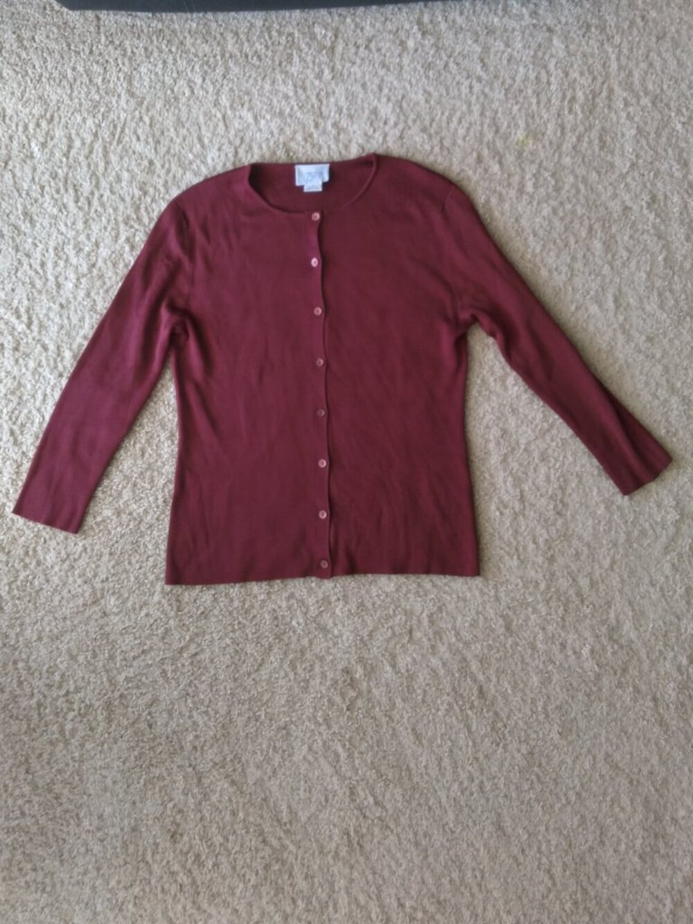 Vintage Ann Taylor Loft Burgundy Red Button Front Rib Silk Cardigan Size Medium